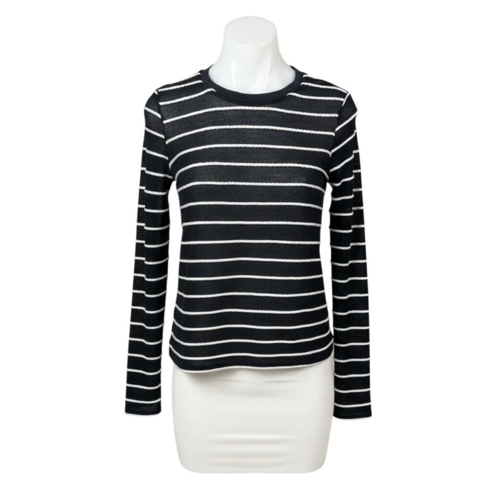 Topshop Women's Black Striped Long Sleeve Knit Crew Neck T Shirt Tee Top Size 6